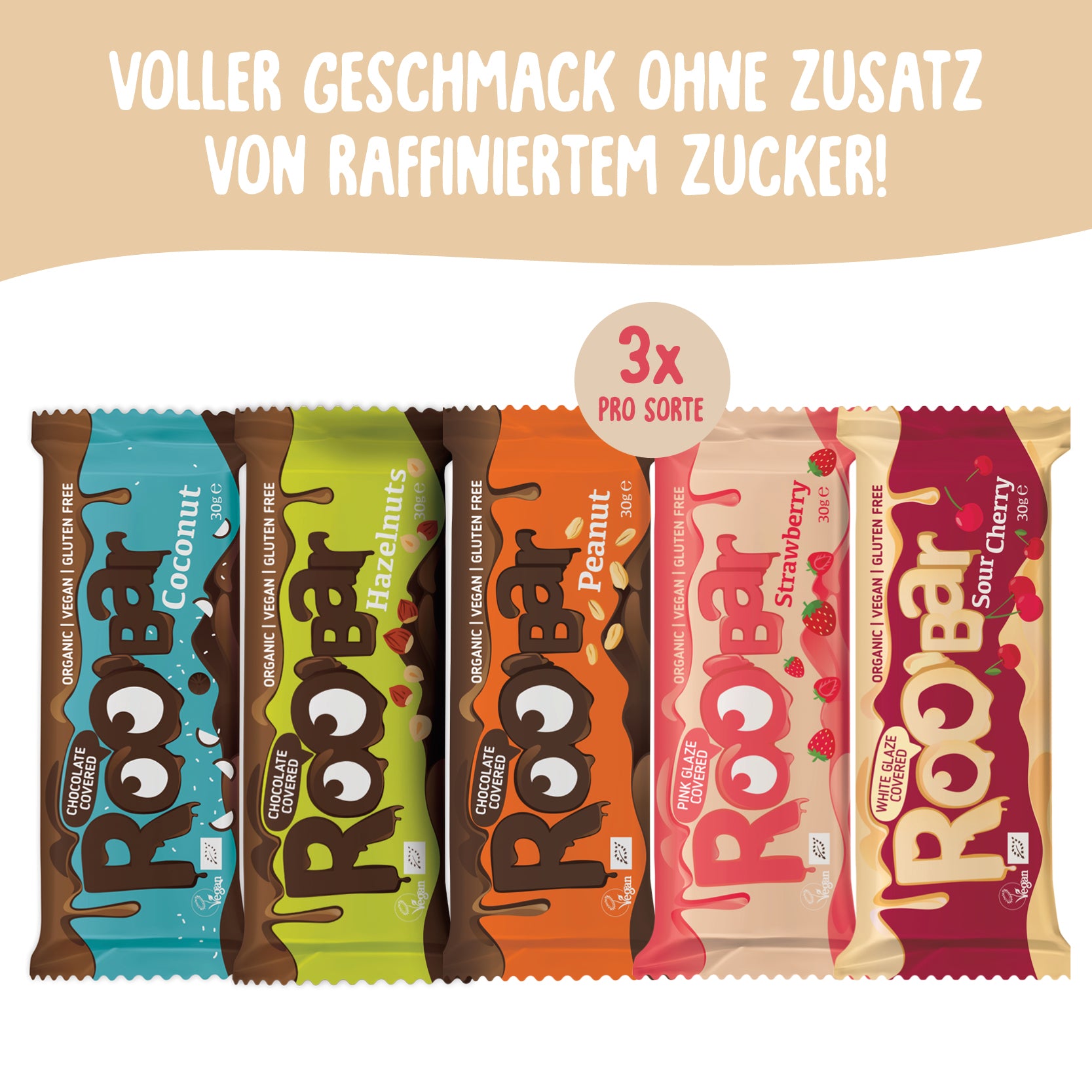 Probierpaket Schokoriegel Roobar (15 Riegel)
