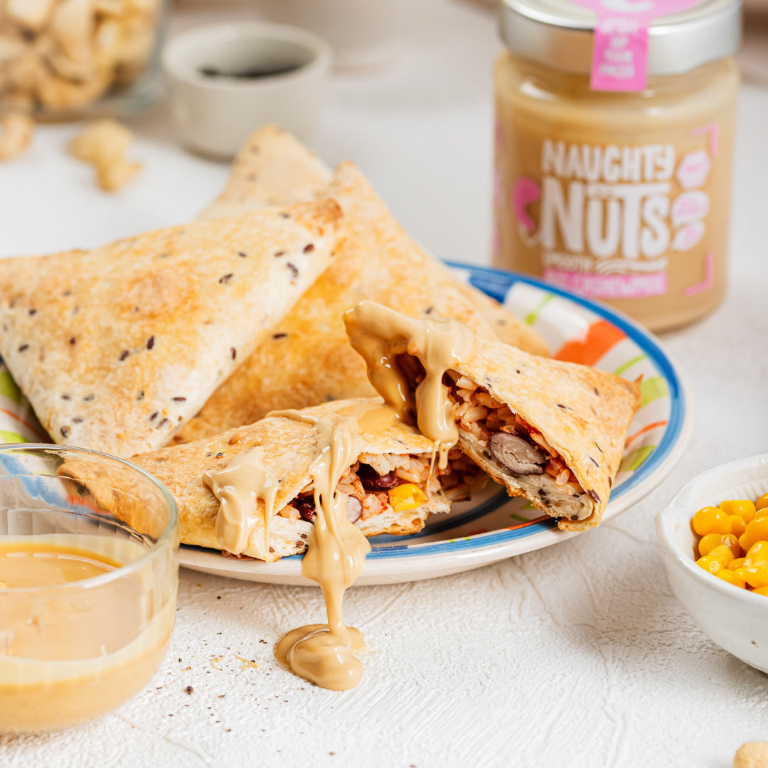 Vegane Burrito Samosas mit Naughty Nuts BIO Cashewmus Smooth