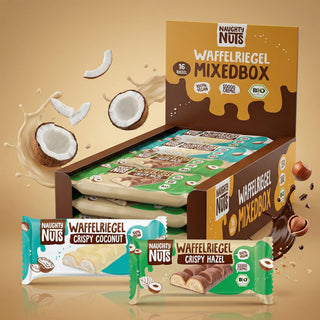 Bio Schoko-Waffelriegel Mixed Box mit Kokos- und Haselnussgeschmack