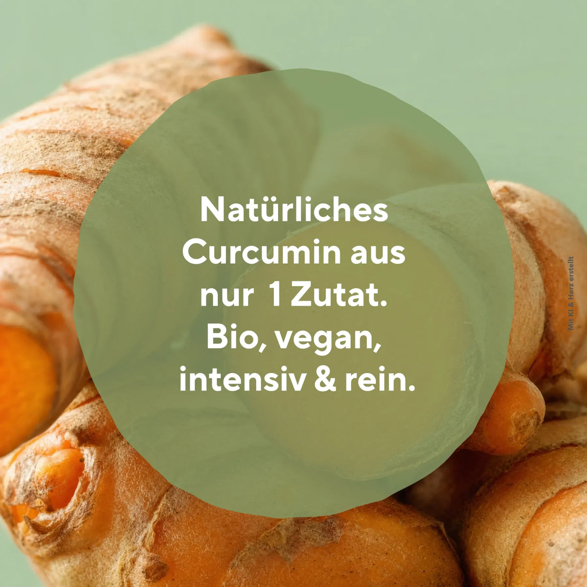 Frische Kurkuma Wurzeln mit Textoverlay über natürliches Curcumin aus einer Zutat